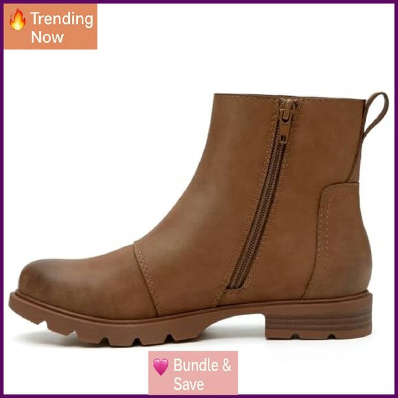 Women's Ankle Boots Lug Sole Chunky Low Heel Zipper Booties Comfortable - Picture 4 of 8